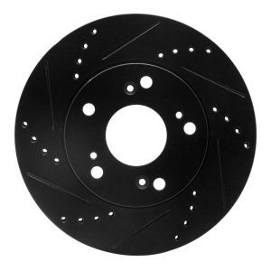 Acura ILX Brake Rotor (1) - Front Left - R1 Concepts - Drilled & Slotted - Black - `12-`15